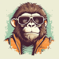 Wall Mural - illustration of a monkey using glasses for clothing design