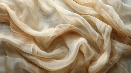 Fototapete - Billowing Chiffon Textures in Soft Neutral Tones Elegant Draping Fabrics with Flowing Organic Movement and Graceful Silken Sheen