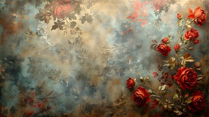 Wall Mural - Captivating Floral Bouquet Painting Vintage Roses in Moody Setting