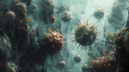 Aufkleber - Captivating Microscopic Landscape A Vibrant of the Unseen Microbial Universe