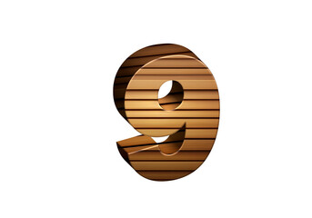 Wall Mural - 3d Wood Numbers, Alphabet Number Nine made of wood material, high-resolution image of 3d font, ready to use for graphic design purposes