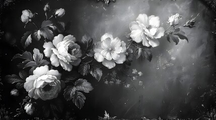 Poster - Enchanting Black and White Rose Blooms in Moody Floral Composition