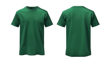 Wall Mural - Green T-shirt mockup template on PNG background, front and back view for design presentation.