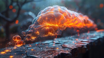 Aufkleber - Explosive Volcanic Eruption Spewing Molten Lava and Billowing Smoke in Dramatic Natural Disaster Scene