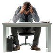 © Exnoi - A man is sitting at a desk with his head in his hands, isolated on transparent background