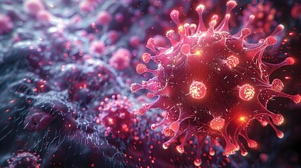 Aufkleber - Glowing Microscopic Viral Structure Bursting with Futuristic Energy and Science