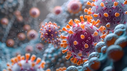 Poster - Microscopic View of Virus Outbreak with Detailed Molecular Structure and Cellular Components