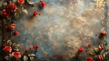Poster - Ornate Floral Composition with Rich Autumn Tones and Dreamy Vintage Texture