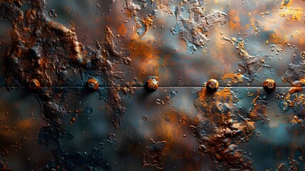 Poster - Rusty and Weathered Metal Surface with Vibrant Colors and Textures