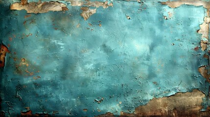Poster - Teal and Copper Aged Grunge Texture with Peeling Paint and Weathered Surface