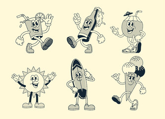 Set of Happy Summer Mascot Cartoon Character