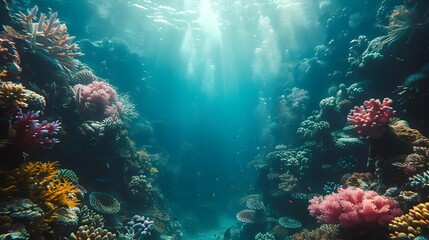 Poster - Vibrant Underwater Coral Reef Ecosystem Teeming with Diverse Marine Life