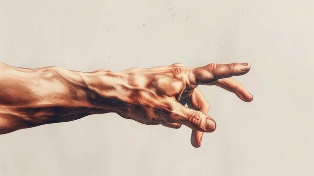 A human hand reaching or the touch of a robotic hand, like the painting of gods finger.