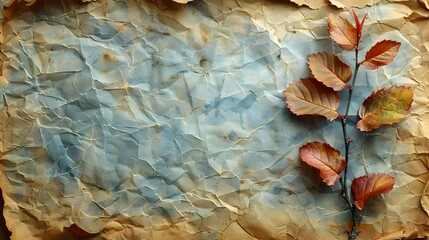 Poster - Warm Autumn Leaves on Weathered Crumpled Paper Background