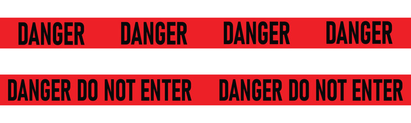 Danger tape. Red tape with black text danger do not enter for industrial safety, road, construction, hazard area. vector illustration on transparent background.