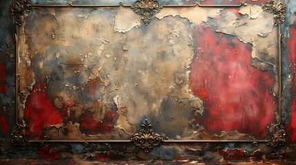 Poster - Weathered and Distressed Textured Wall with Peeling Paint in Shades of Red Brown and Gray