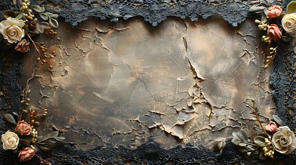 Poster - Weathered and Worn Textural Background with Vintage Floral Decor