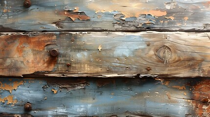 Aufkleber - Weathered and Worn Wooden Plank Texture with Peeling Paint and Rustic Charm
