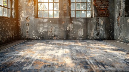 Poster - Weathered Interiors with Fading Brick and Plaster Walls in Abandoned Industrial Space