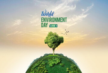Wall Mural - World Environment Day 2024 concept - Land restoration, desertification and drought resilience, 3d tree background. Ecology concept. We are #GenerationRestoration
