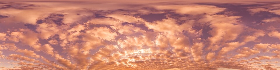 Wall Mural - sunset sky with bright glowing pink cumulus clouds. seamless spherical hdr 360 panorama. full zenith