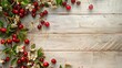 © Wolfilser - many red and healthy cherry fruits on background with old textured wooden boards