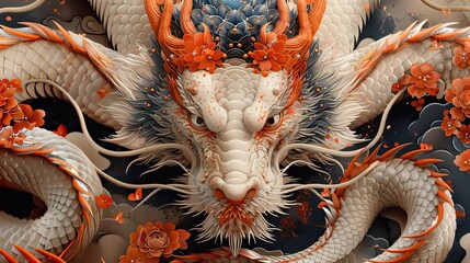 Wall Mural - a magnificent japanese yakuza tattoo, single dragon, 4k texture, seamless, symmetry