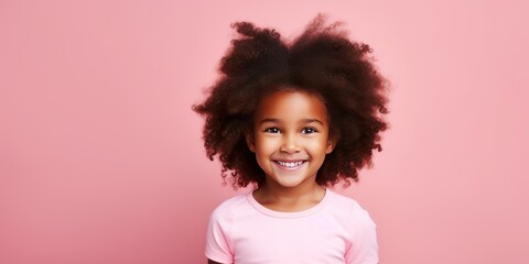 Pink background Happy black american african child Portrait of young beautiful kid Isolated on Background ethnic diversity equality acceptance 