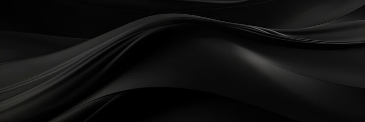 Wall Mural -  Black background with soft waves,black  silk smooth waves pattern  backdrop design . Black satin silk luxury  wave cloth background. banner