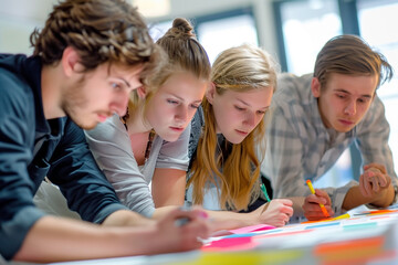 Wall Mural - Young creatives in a corporate team brainstorming. collaborating on a business project.