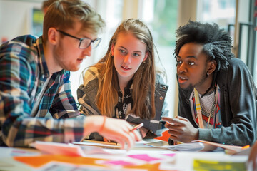 Wall Mural - Young creatives in a corporate team brainstorming. collaborating on a business project.