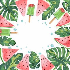 Wall Mural - Watermelon and popsicles summer background with the text 