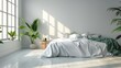 © Futuristictech - A minimalist bedroom interior with eco-friendly bedding, energy-efficient appliances, and natural decor accents, creating a serene environment conducive to sustainable living, with space for text or