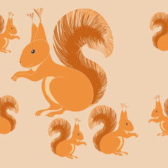 Wall Mural - Horizontal decorative colored  squirrel. Hand drawn.