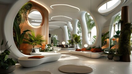 futuristic house indoor greenery uhd wallpaper