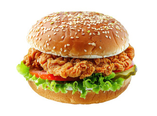 Fried Chicken Sandwich Isolated on a Transparent Background