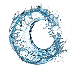 Wall Mural - Blue water spinning with small bubbles, flowing in the shape of a wave on a transparent PNG background - Generative AI
