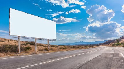 blank billboard on sunny highway blue sky and empty road advertising mockup spring day stock photo