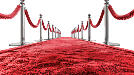 Wall Mural - A red carpet laid out with a line of red velvet barriers set up on a transparent background