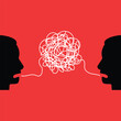 © Holil - difficult communion between two people. cartoon simple flat trend modern graphic art design isolated on red background. concept of brawl and hard