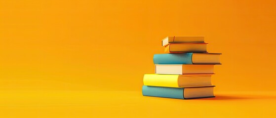 Stack of books with open copyspace on a yellow background