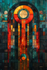 Fototapete - Illustration of the number 22, framed by interlocking squares and circles, representing harmony and precision,