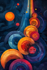Fototapete - Geometric illustration of the number 33, with spirals and circles radiating outward, symbolizing growth and evolution,