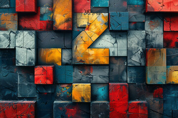 Fototapete - Illustration of the number 22, embedded in a design of overlapping squares and hexagons, symbolizing balance and harmony,