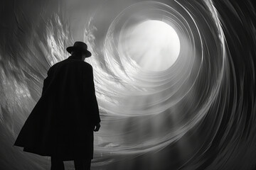 Fototapete - Abstract illustration of The Fool, depicted as a circle stepping into the unknown, surrounded by swirling, dynamic lines,