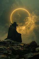 Fototapete - Artistic rendering of The Hermit, shown as a lone, shining star within a circle, surrounded by layers of darkness and light,