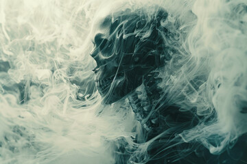 Fototapete - Illustration of Death, depicted as a skeletal figure dissolving into abstract shapes and lines, symbolizing transformation,