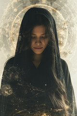 Fototapete - Abstract illustration of The High Priestess (card 2) represented by a split image of light and dark moons, symbolizing intuition and hidden knowledge,