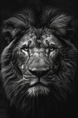 Fototapete - Illustration of Strength (card 8) with a lion's face divided into light and shadow, symbolizing courage and inner strength.