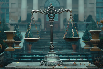 Fototapete - Depiction of Justice (card 11) as balanced scales with light and dark weights, symbolizing fairness and equilibrium,